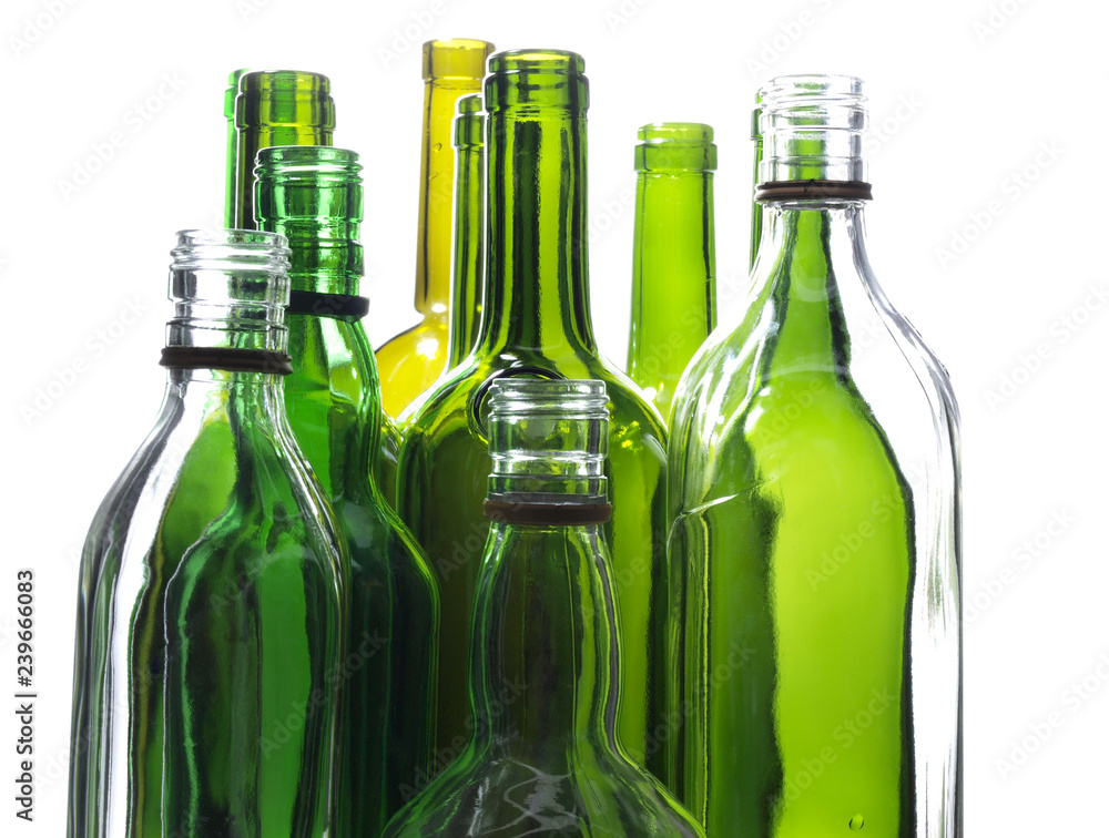 Empty glass wine bottles on a white background Empty glass wine bottles on a white background