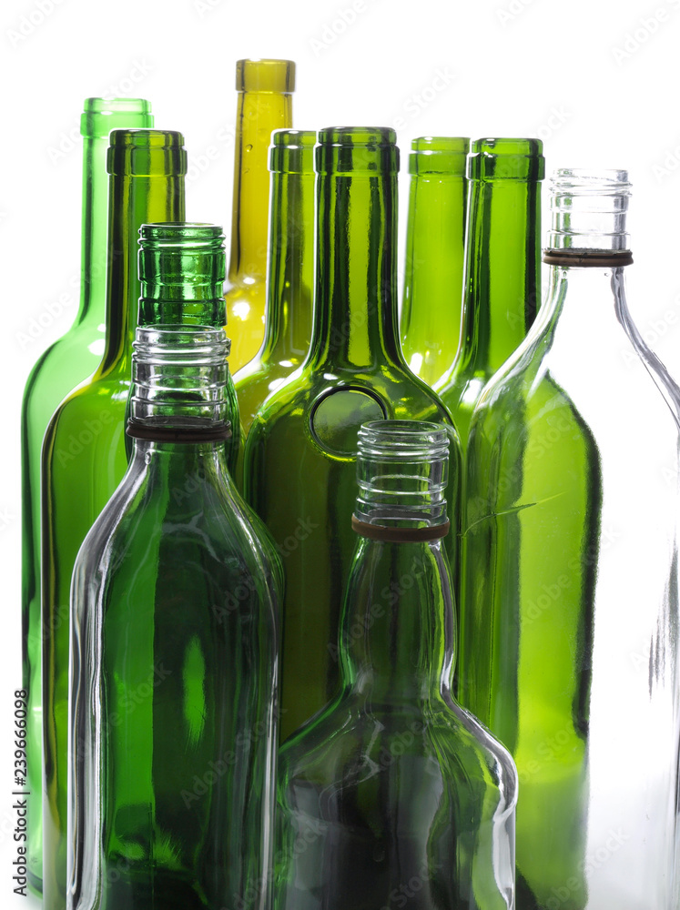 Empty glass wine bottles on a white background Empty glass wine bottles on a white background