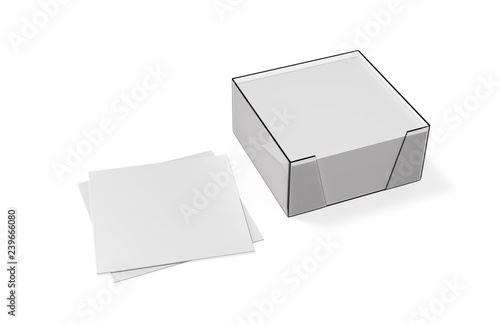 Blank white note paper cube plastic holder mock-up on isolated white background, 3d illustration