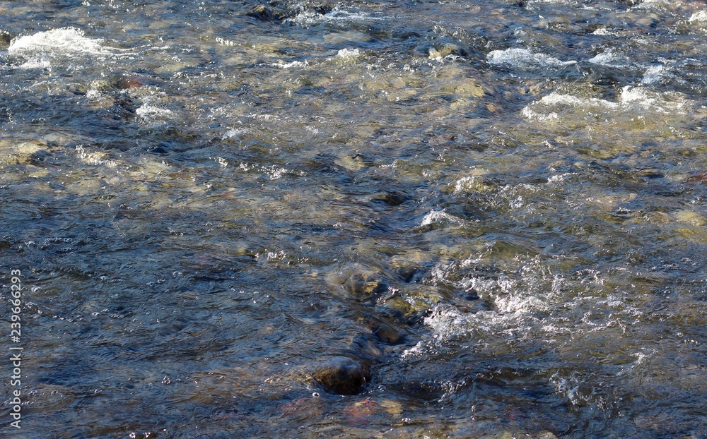 A close view of the flowing water surface of the creek.
