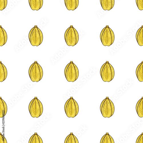 Arjuna. Yellow fruit. Seamless, texture, background, wallpaper. Sketch. 