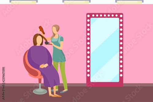 Woman Stylist Using Hair Dryer Make Client Haircut