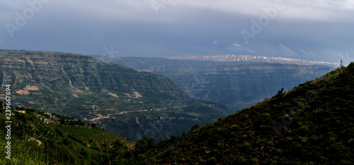 Landscape with a perspective on succession of mountains in Mount Lebanon, Lebanon photo