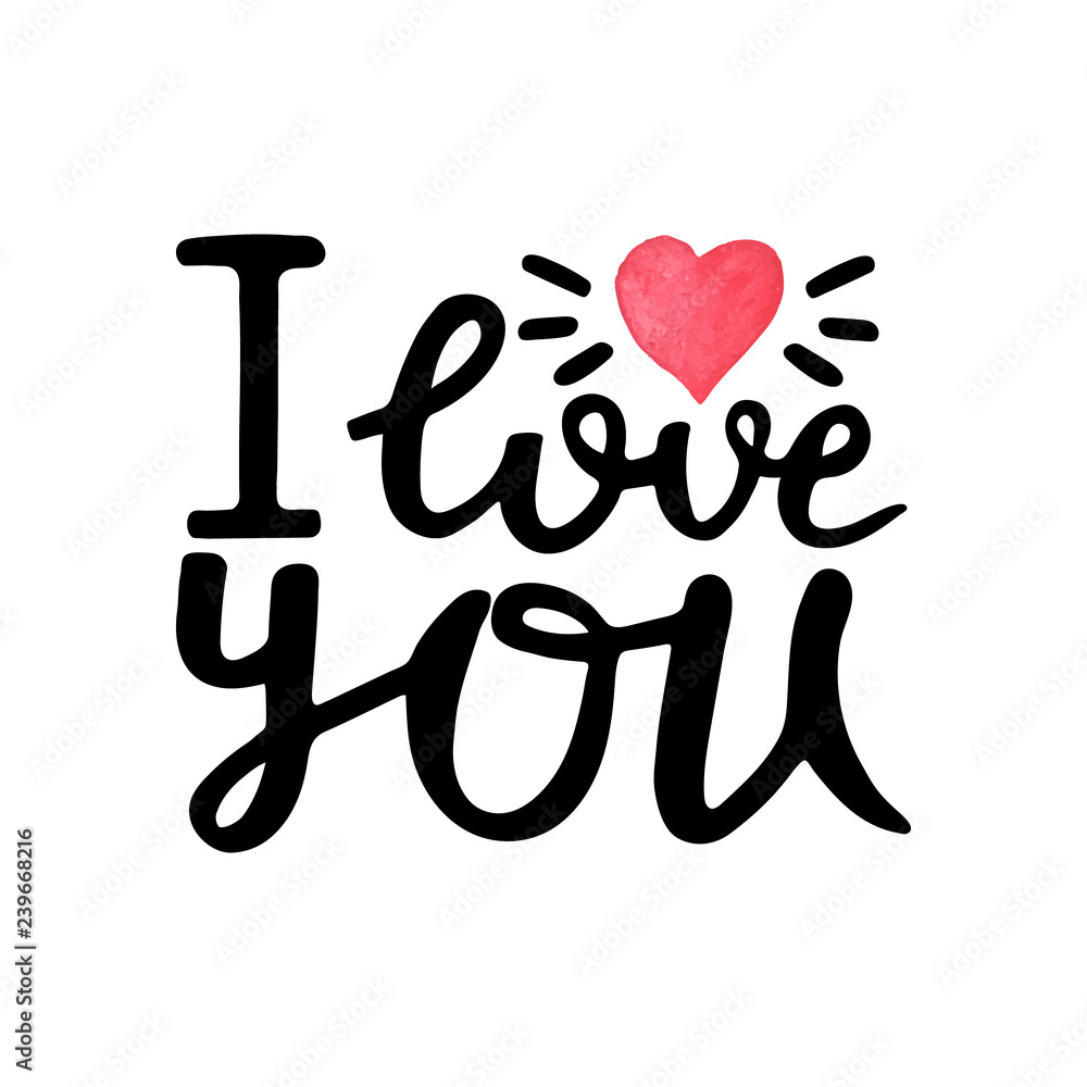 I love you-hand drawn lettering quote with watercolor heart. Valentines day greeting card with calligraphy. Romantic handwritten modern brush lettering. Vector illustration I love you-hand drawn lettering quote with watercolor heart. Valentines day greeting card with calligraphy. Romantic handwritten modern brush lettering. Vector illustration