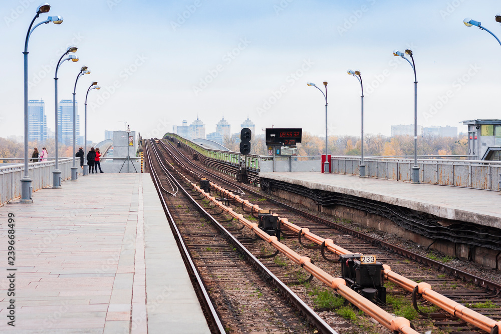 Naklejka premium metro subway bridge over the river Dnieper, Kiev, Ukraine
