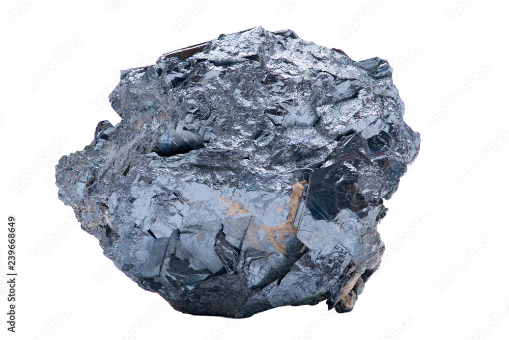 Fototapeta premium Unique bright and shiny metallic gray Hematite Formation From Utah, isolated on white background 