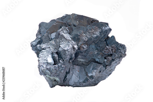 Unique bright and shiny metallic gray Hematite Formation From Utah, isolated on white background 