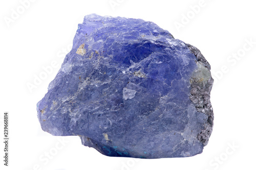 Blue violet extra quality rough Tanzanite from Tanzania isolated on white background.