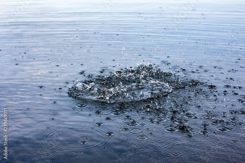 Textured blue water surface with drops