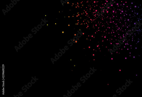 Stars scattered glitter galaxy event space spectrum rainbow shiny concept on black abstract background, using for party festival celebration