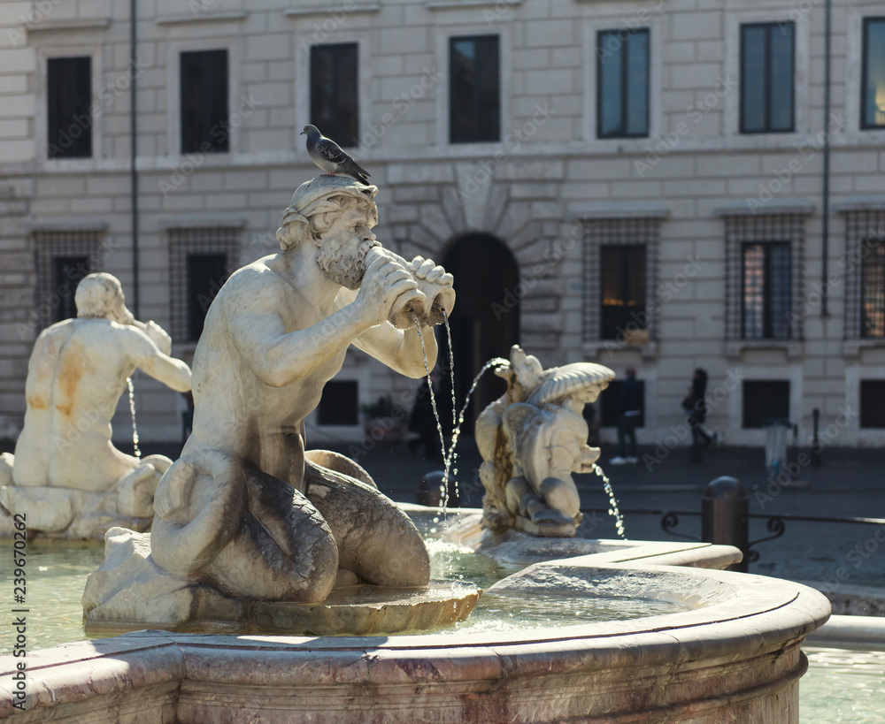 Fontana del Moro - Fountain on famous Piazza Navona in Rome. Italy