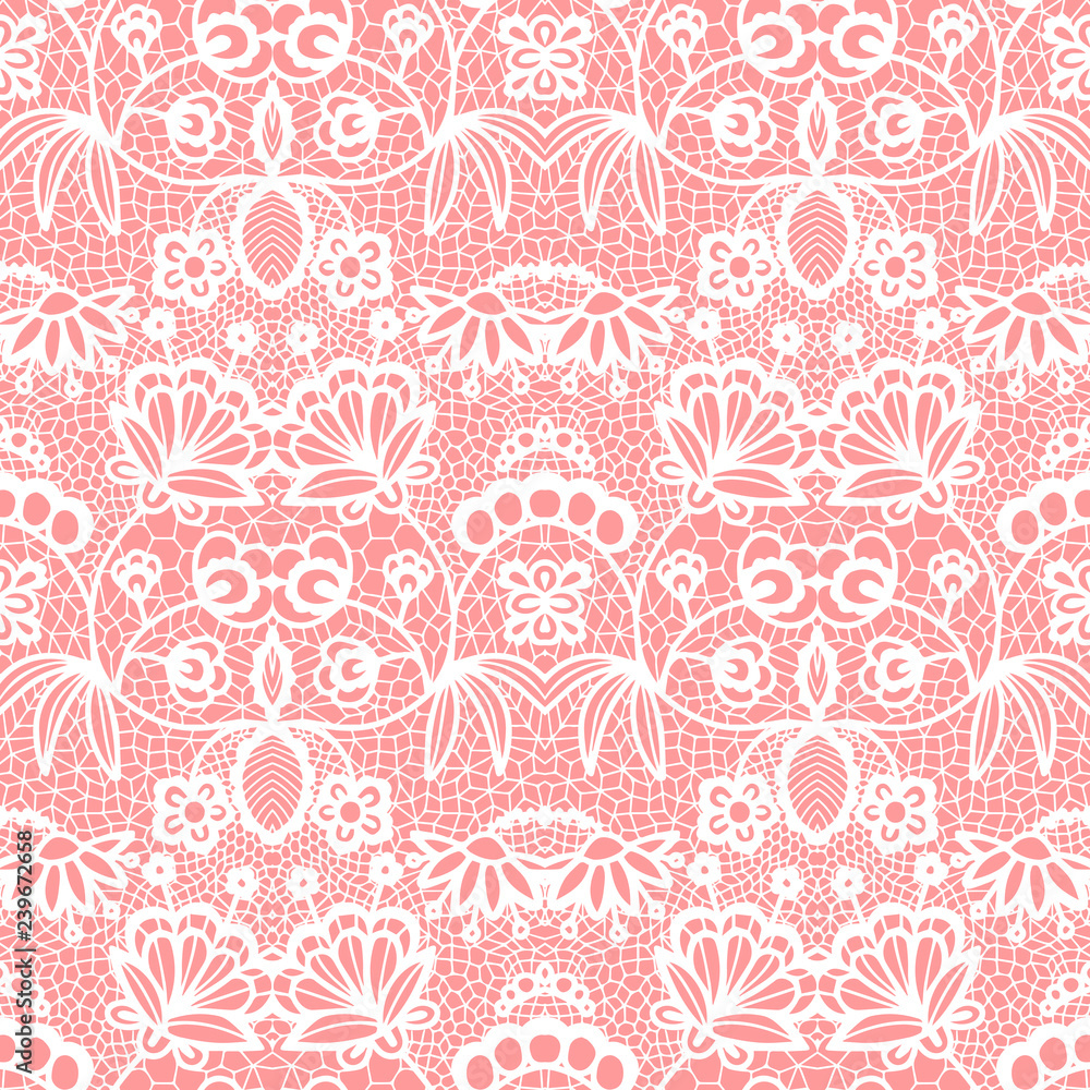 White lace seamless pattern with flowers, Vintage pattern.