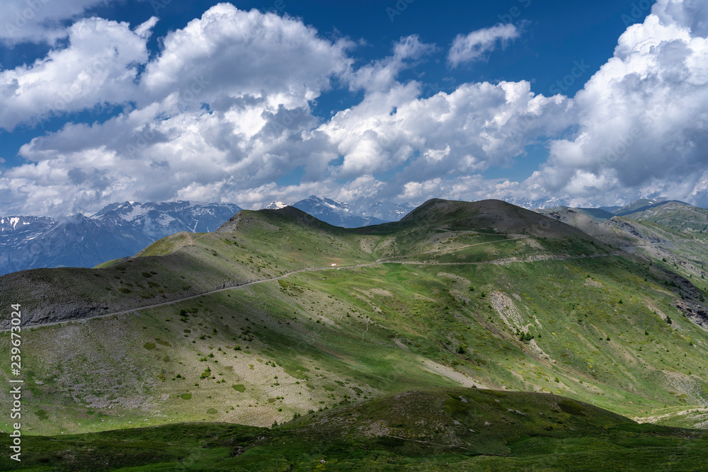 Mountain landscape along the road to Colle dell'Assietta