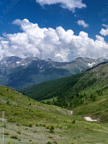 Mountain landscape along the road to Colle dell Assietta