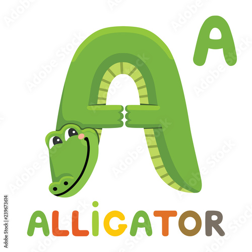 A is for Alligator. Letter A. Alligator. Animal alphabet.