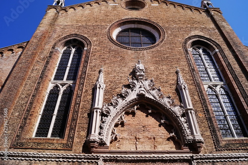 Detail of the facade of the Church of St. Stephen and St. Luke, Venice, Italy photo