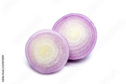 Image of fresh red sliced onion(Cebolla Morada) isolated on white background,. Vegetables. Spices. Food.
