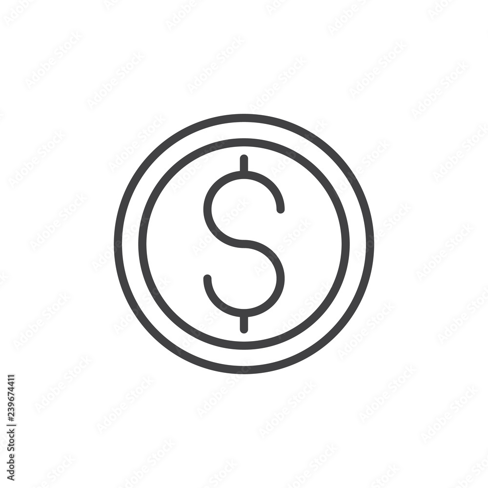 Dollar coin outline icon. linear style sign for mobile concept and web design. Dollar money currency simple line vector icon. Symbol, logo illustration. Pixel perfect vector graphics Dollar coin outline icon. linear style sign for mobile concept and web design. Dollar money currency simple line vector icon. Symbol, logo illustration. Pixel perfect vector graphics