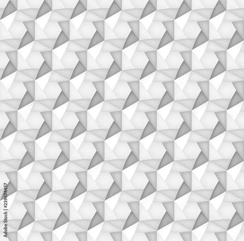 Volume realistic vector hexagon seamless  pattern, light geometric tiles texture, design white background for you projects 