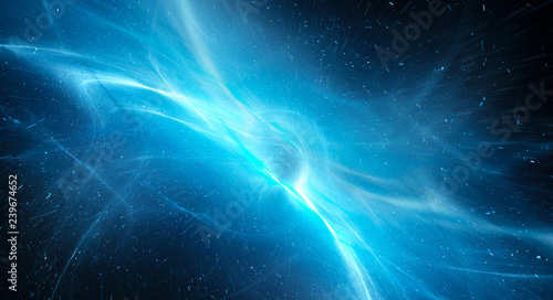 Blue glowing interstellar plasma field in deep space