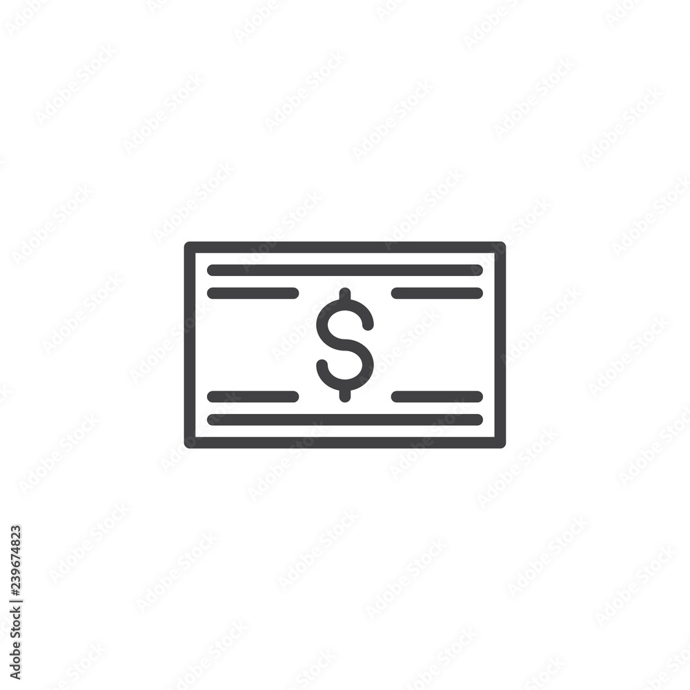 Dollar money bill outline icon. linear style sign for mobile concept and web design. Dollar currency simple line vector icon. Symbol, logo illustration. Pixel perfect vector graphics Dollar money bill outline icon. linear style sign for mobile concept and web design. Dollar currency simple line vector icon. Symbol, logo illustration. Pixel perfect vector graphics