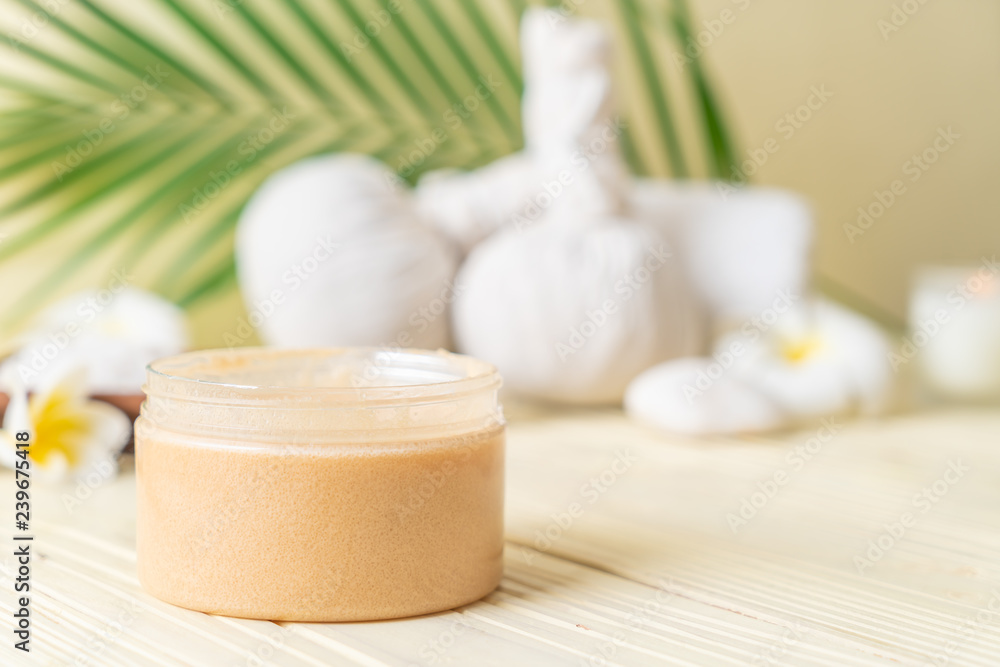 Spa treatments set on wooden background Spa treatments set on wooden background