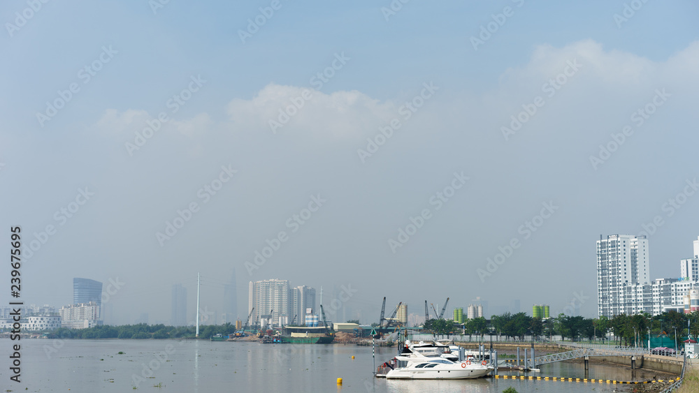 Obraz premium boat harbor on riverside