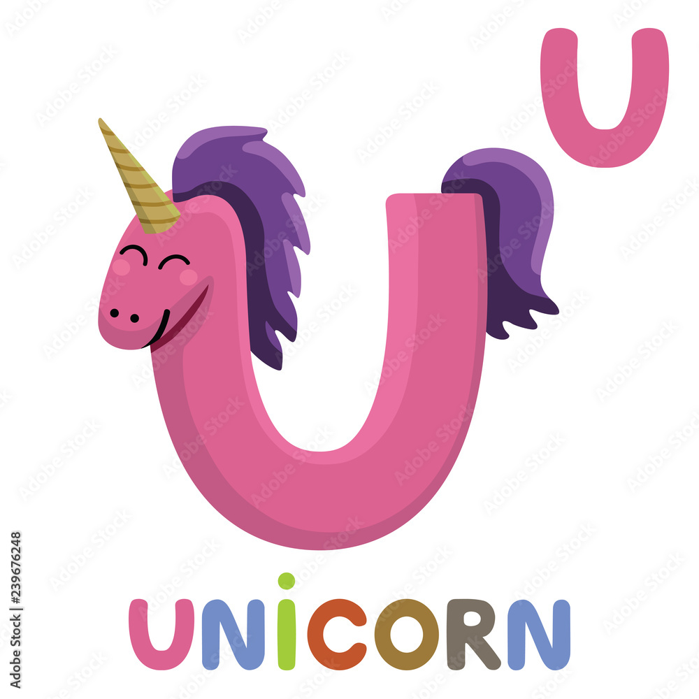U is for Unicorn. Letter U. Unicorn, cute illustration. Animal alphabet.  Stock Vector | Adobe Stock