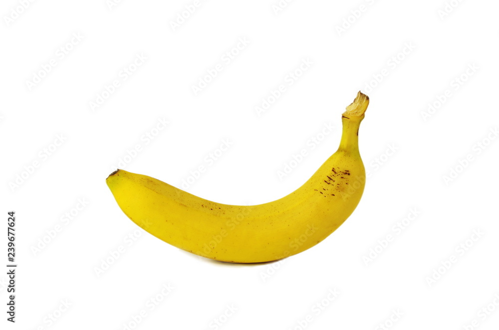 Single banana isolated on white background, healthy lifestyle 