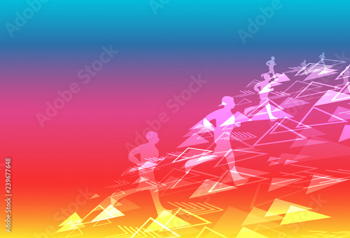 Sport and healthy triangle digital technology creative running festival background with human silhouette using for exercise concept