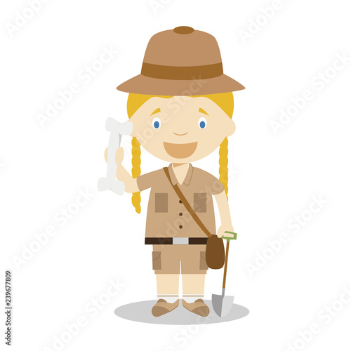 Cute cartoon vector illustration of an archaeologist. Women Professions Series