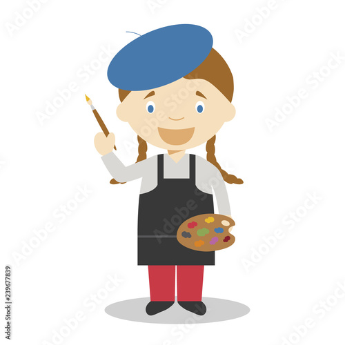 Cute cartoon vector illustration of an artist. Women Professions Series