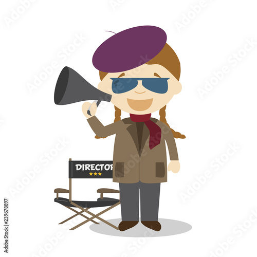 Cute cartoon vector illustration of a filmmaker. Women Professions Series