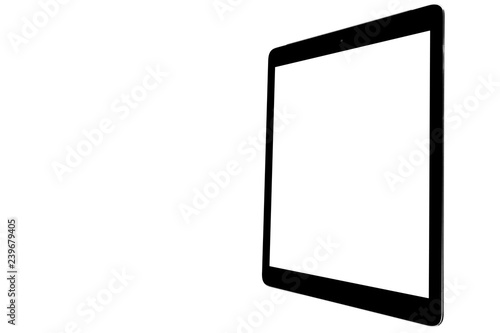 Tablet computer PC with blank screen mock up isolated on white background. Tablet isolated screen. PC computer white screen with copy space. Empty space for text. Isolated white screen
