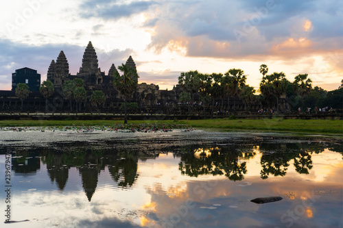 water reflection of Angkor Wat in Cambodia © Sunanta