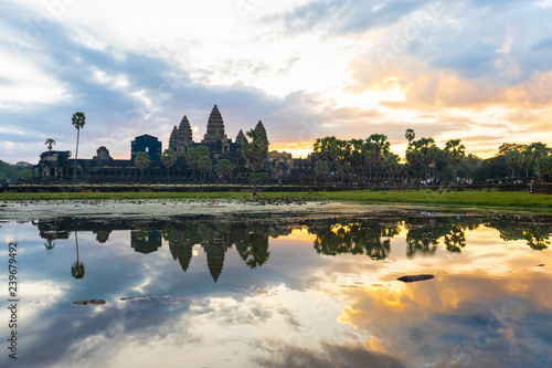 water reflection of Angkor Wat in Cambodia
