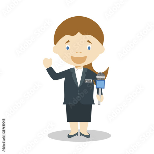 Cute cartoon vector illustration of a journalist. Women Professions Series