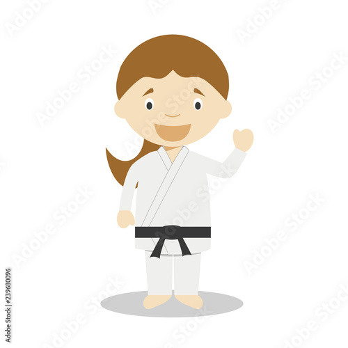 Cute cartoon vector illustration of a karateka. Women Professions Series