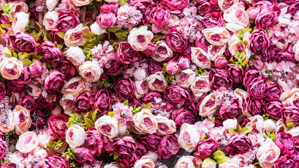 Naklejka premium Amazing pink and white roses wall decoration, hand made, Sochi.