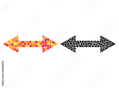 Dot horizontal flip mosaic icons. Vector horizontal flip icons in multi-colored and black versions. Collages of irregular round elements.
