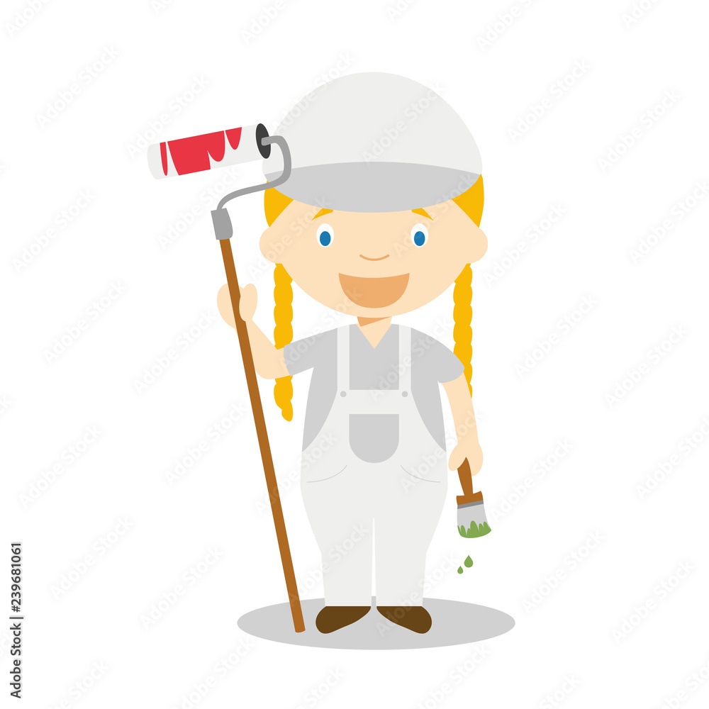 Cute cartoon vector illustration of a painter. Women Professions Series Cute cartoon vector illustration of a painter. Women Professions Series