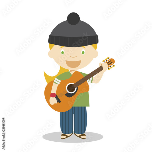 Cute cartoon vector illustration of a musician. Women Professions Series