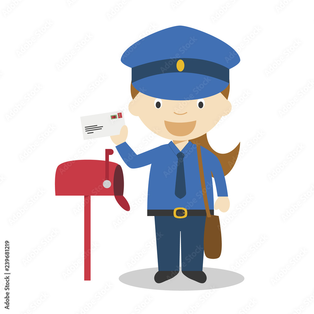 Cute cartoon vector illustration of a postwoman. Women Professions Series