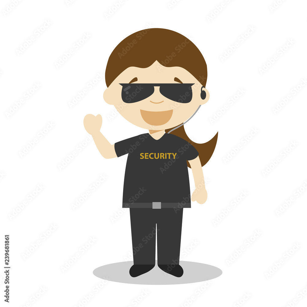 Cute cartoon vector illustration of a security guard. Women Professions Series