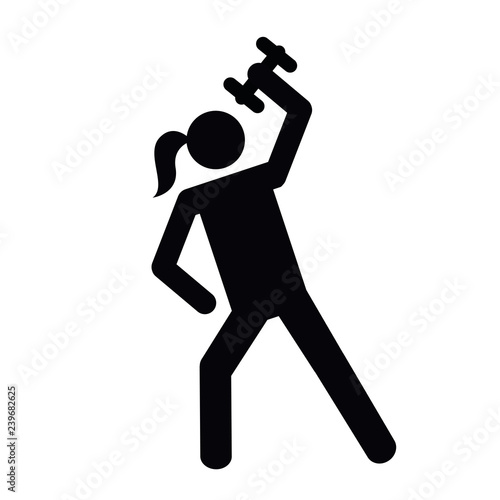 woman doing fitness with dumbbell pictogram vector illustration EPS10