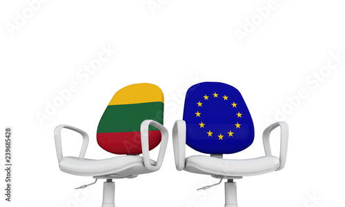 Lithuania and Europe business chairs. Internationl relationship concept. 3D Rendering photo