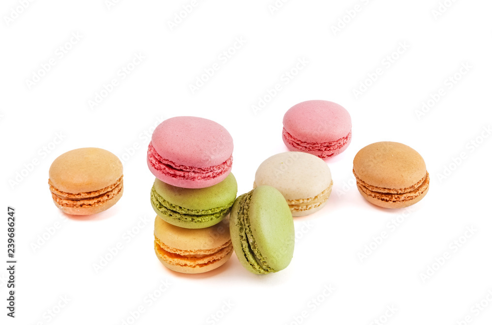 Decorative arrangement of macarons on white background Decorative arrangement of macarons on white background