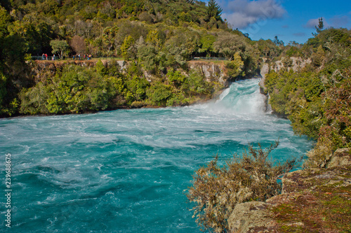 Beatiful blue water beneath of Huka Falls in Taupo in New Zealand © LindaPhotography