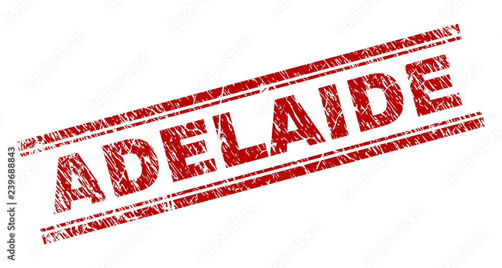 ADELAIDE seal print with grunge texture. Red vector rubber print of