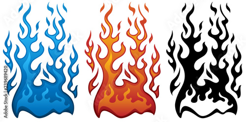 Fire Vector Illustration in Red Blue and Black Flames